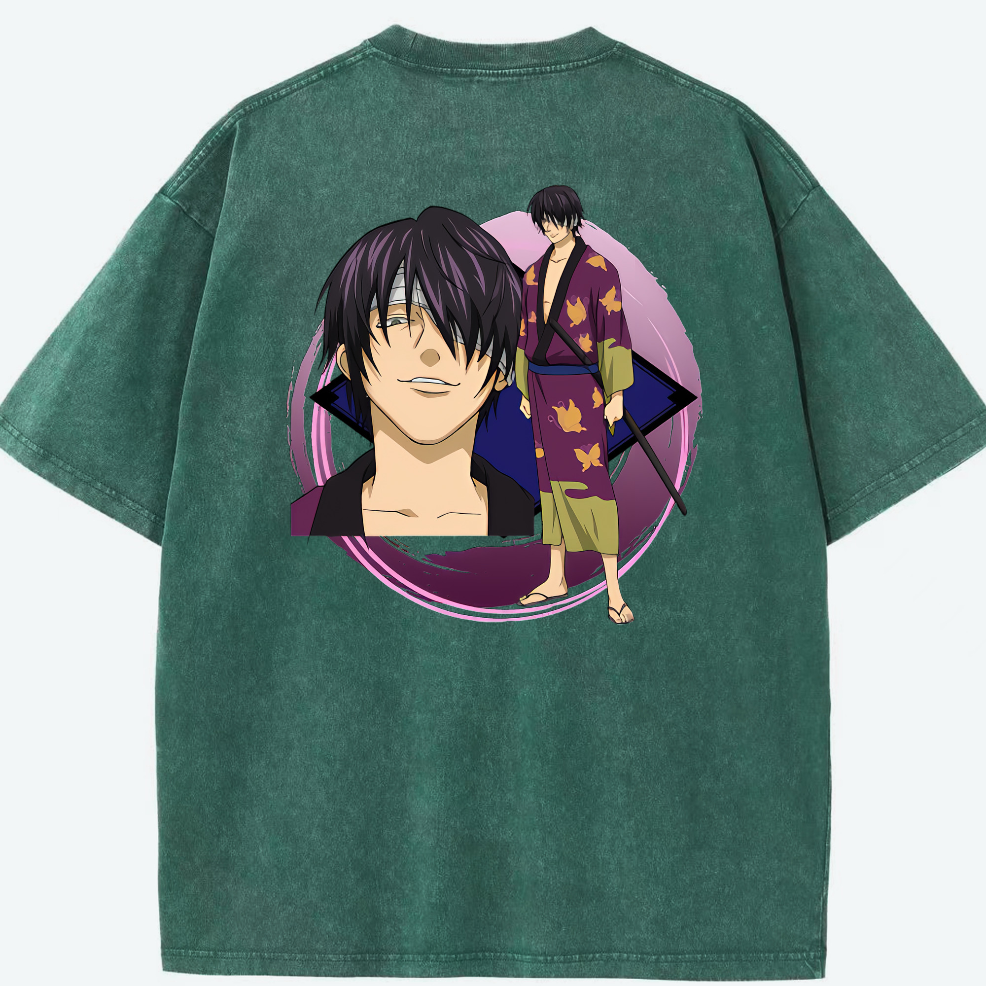 （画像用） ぎんたま 坂田銀時（さかたぎんとき） 神楽 志村新八（しむら しんぱち） GINTAMA Sakata Gintoki Kagura Shimura Shinpachi 綿100% ヴィンテージ風 半袖Tシャツ（背面プリント）